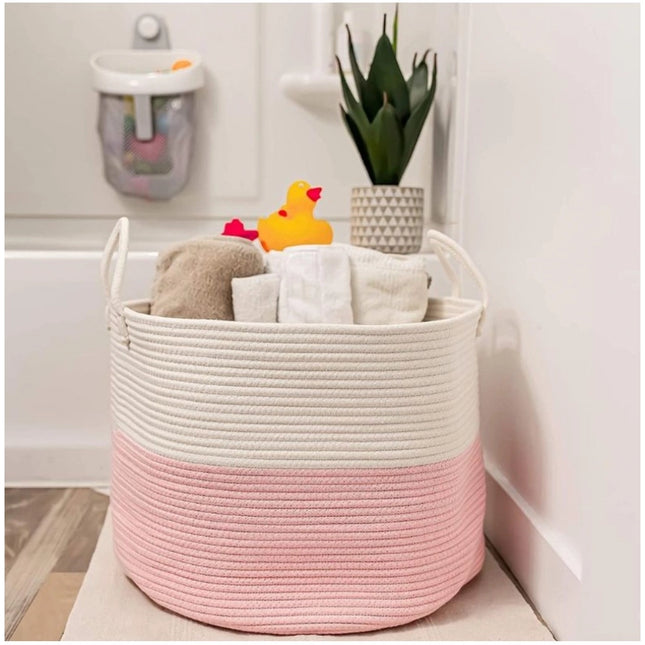 Cotton Laundry Basket Pack of 1 Storage Basket For Clothes (Pink)