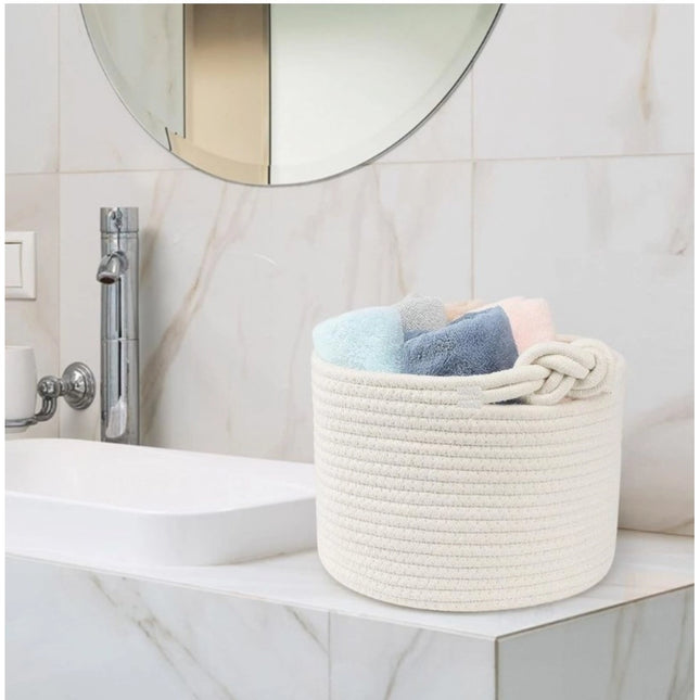 Cotton White Inch Pack of 1 Storage Basket For Clothes (White)