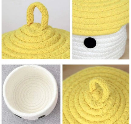 Cotton Box Yellow Lid Inch Pack of 1 Storage Basket For Clothes (White)