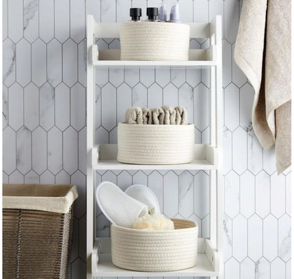 Cotton Round Basket Pack of 3 Storage Basket For Clothes (White)