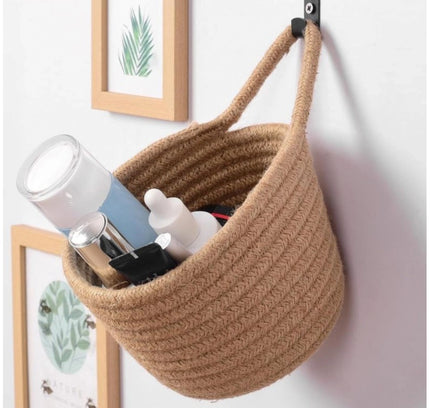 Cotton Hanging Storage Small Basket Pack of 3 Storage Basket For Clothes (Brown)