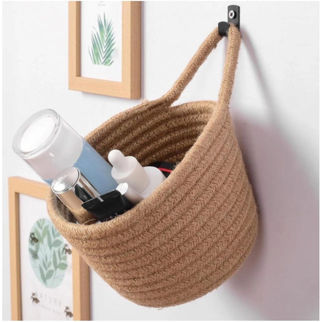 Cotton Hanging Storage Small Basket Pack of 3 Storage Basket For Clothes (Brown)