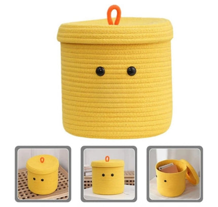 Cotton Basket with lid Pack of 1 Storage Basket For Clothes (Yellow)