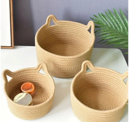 Cotton Cat Basket Pack of 3 Storage Basket For Clothes (Brown)