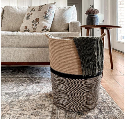 Cotton Laundry Basket Pack of 1 Storage Basket For Clothes (Multicolor)