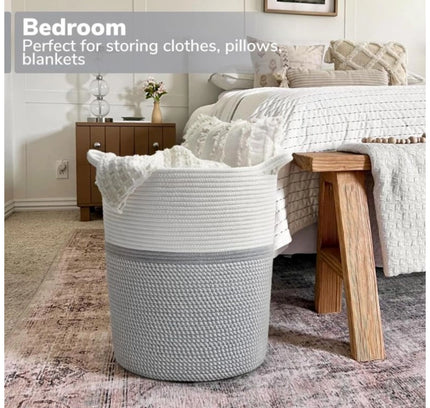 Cotton Laundry Basket Pack of 1 Storage Basket For Clothes (Grey)