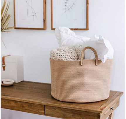 Cotton Laundry Basket Pack of 1 Storage Basket For Clothes (Beige)