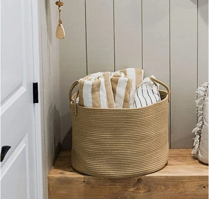 Cotton Laundry Basket Pack of 1 Storage Basket For Clothes (Beige)