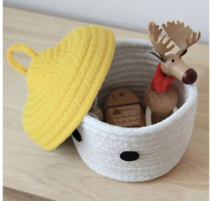 Cotton Box Yellow Lid Inch Pack of 1 Storage Basket For Clothes (White)