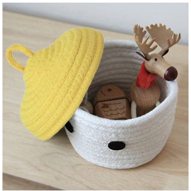 Cotton Box Yellow Lid Inch Pack of 1 Storage Basket For Clothes (White)