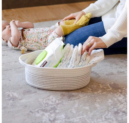 Cotton Zigzag Oval Basket Pack of 3 Storage Basket For Clothes (White)