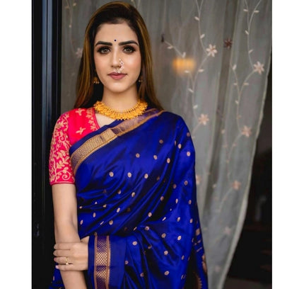 Generic Women's Silk Printed Saree With Unstitched Blouse 5.5Mtr (Blue)