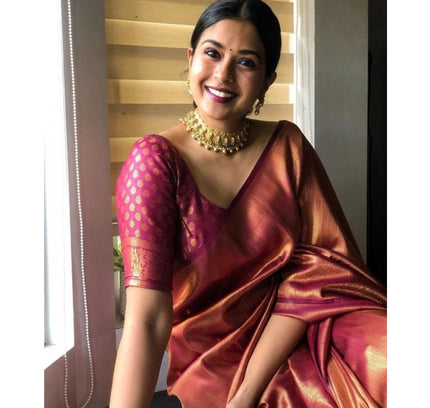 Generic Women's Silk Printed Saree With Unstitched Blouse 5.5Mtr (Maroon)