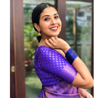 Generic Women's Silk Printed Saree With Unstitched Blouse 5.5Mtr (Blue)