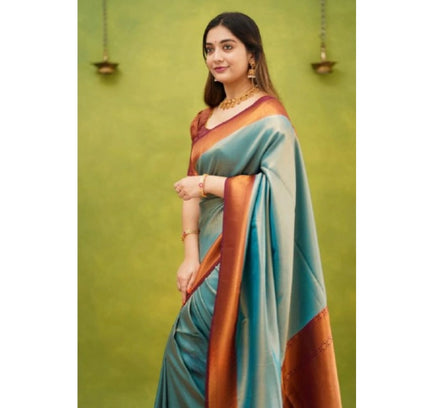 Generic Women's Silk Printed Saree With Unstitched Blouse 5.5Mtr (Rama)