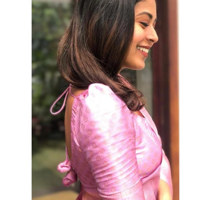 Generic Women's Silk Printed Saree With Unstitched Blouse 5.5Mtr (Pink)