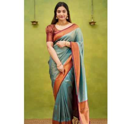 Generic Women's Silk Printed Saree With Unstitched Blouse 5.5Mtr (Rama)