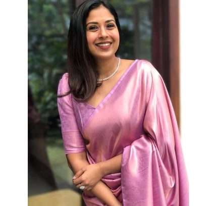 Generic Women's Silk Printed Saree With Unstitched Blouse 5.5Mtr (Pink)