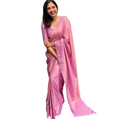 Generic Women's Silk Printed Saree With Unstitched Blouse 5.5Mtr (Pink)