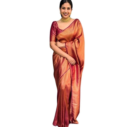 Generic Women's Silk Printed Saree With Unstitched Blouse 5.5Mtr (Maroon)