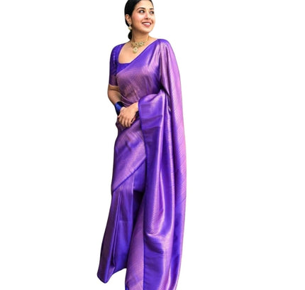 Generic Women's Silk Printed Saree With Unstitched Blouse 5.5Mtr (Blue)