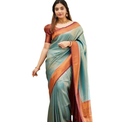 Generic Women's Silk Printed Saree With Unstitched Blouse 5.5Mtr (Rama)