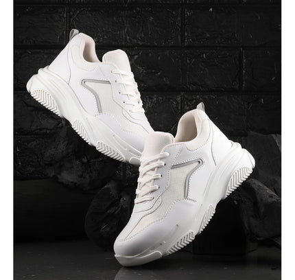 Women's Casual Mesh Printed Lace-Ups Shoes (White)