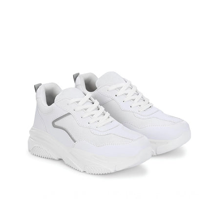 Women's Casual Mesh Printed Lace-Ups Shoes (White)