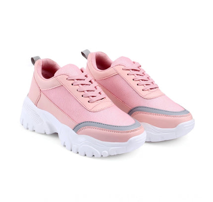 Women's Casual Mesh Printed Lace-Ups Shoes (Pink)