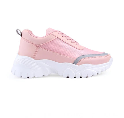 Women's Casual Mesh Printed Lace-Ups Shoes (Pink)
