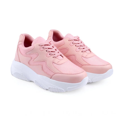 Women's Casual Mesh Printed Lace-Ups Shoes (Pink)