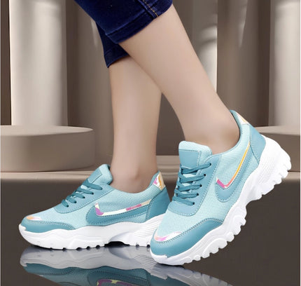 Women's Casual Mesh Printed Lace-Ups Shoes (Blue)