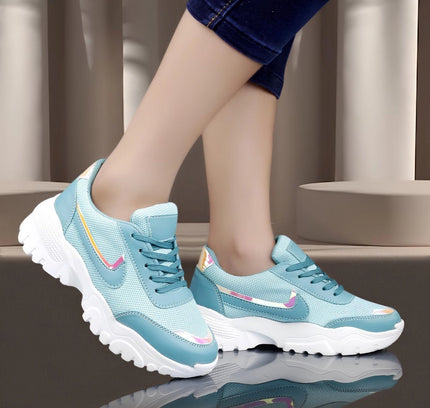 Women's Casual Mesh Printed Lace-Ups Shoes (Blue)