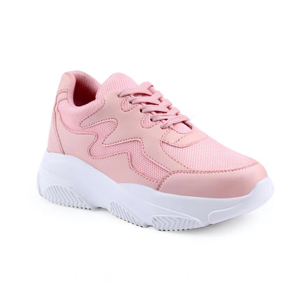 Women's Casual Mesh Printed Lace-Ups Shoes (Pink)