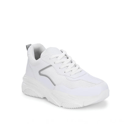 Women's Casual Mesh Printed Lace-Ups Shoes (White)