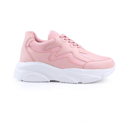 Women's Casual Mesh Printed Lace-Ups Shoes (Pink)