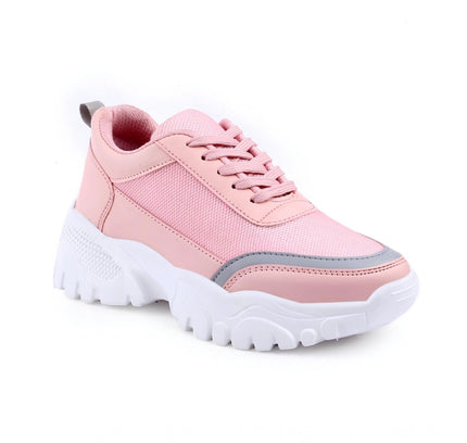 Women's Casual Mesh Printed Lace-Ups Shoes (Pink)