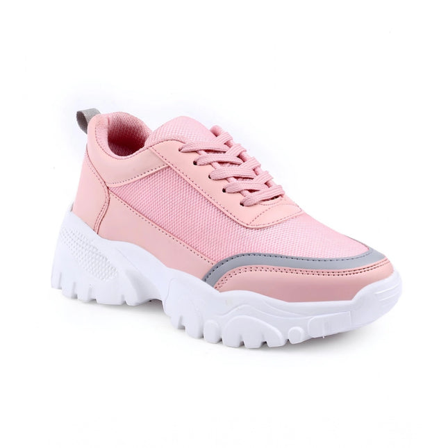 Women's Casual Mesh Printed Lace-Ups Shoes (Pink)