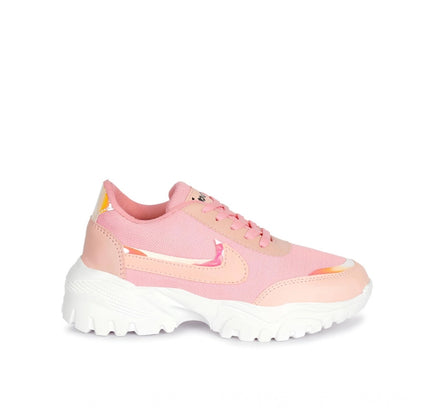 Women's Casual Mesh Printed Lace-Ups Shoes (Pink)