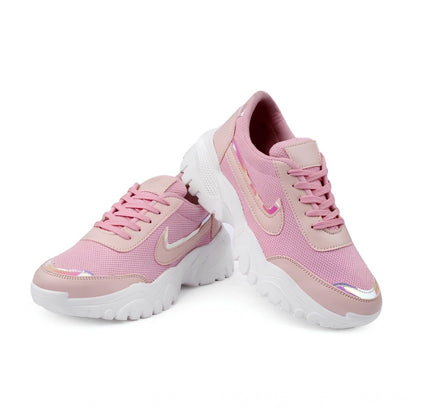 Women's Casual Mesh Printed Lace-Ups Shoes (Pink)