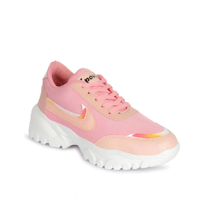 Women's Casual Mesh Printed Lace-Ups Shoes (Pink)