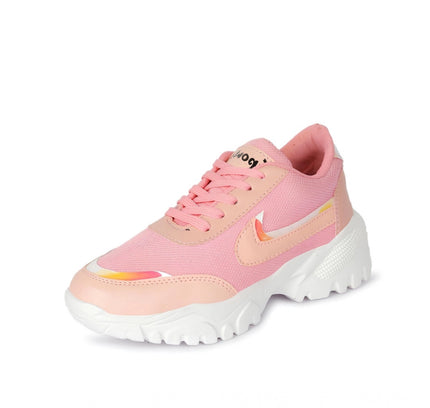 Women's Casual Mesh Printed Lace-Ups Shoes (Pink)