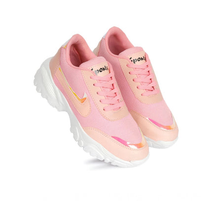 Women's Casual Mesh Printed Lace-Ups Shoes (Pink)