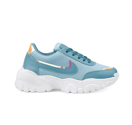 Women's Casual Mesh Printed Lace-Ups Shoes (Blue)