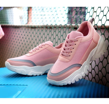 Women's Casual Mesh Printed Lace-Ups Shoes (Pink)