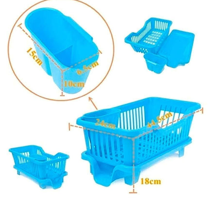 3 in 1 Kitchen Dish Drainer – Multi-Functional Plastic Dish Drying Rack with Cutlery Holder (Pack of 1)