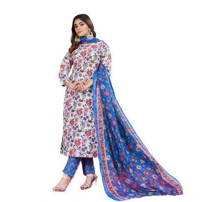 Women's Cotton Blend Printed Kurti With Pant Dupatta Set (Multicolor)