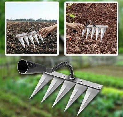 5-Teeth Carbon Steel Garden Weeding Tool – Heavy-Duty Hand Rake for Soil Loosening & Gardening (Pack of 1)