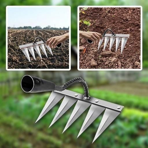5-Teeth Carbon Steel Garden Weeding Tool – Heavy-Duty Hand Rake for Soil Loosening & Gardening (Pack of 1)