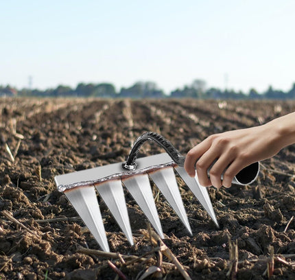 5-Teeth Carbon Steel Garden Weeding Tool – Heavy-Duty Hand Rake for Soil Loosening & Gardening (Pack of 1)